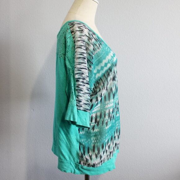 Vanity Beautiful Aqua Green Blouse Size Large Lightweight Lace Back Size XL - Picture 3 of 7